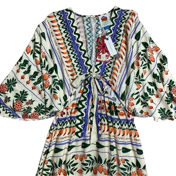 Farm Rio Floral Garden V Neck Kaftan Maxi Cutout Dress Womens S - Picture 3 of 9